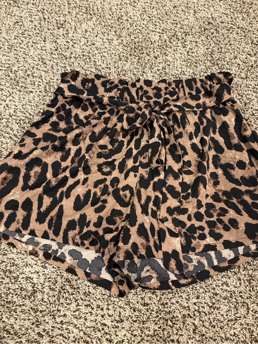 SHEIN Brown and Black Leopard High-Waist Paperbag Shorts